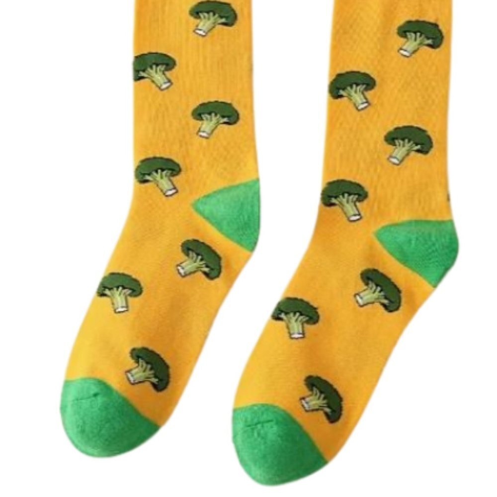Broccoli Crew Socks Vegetable Food Green Yellow Unisex Men's Women's US 6-10